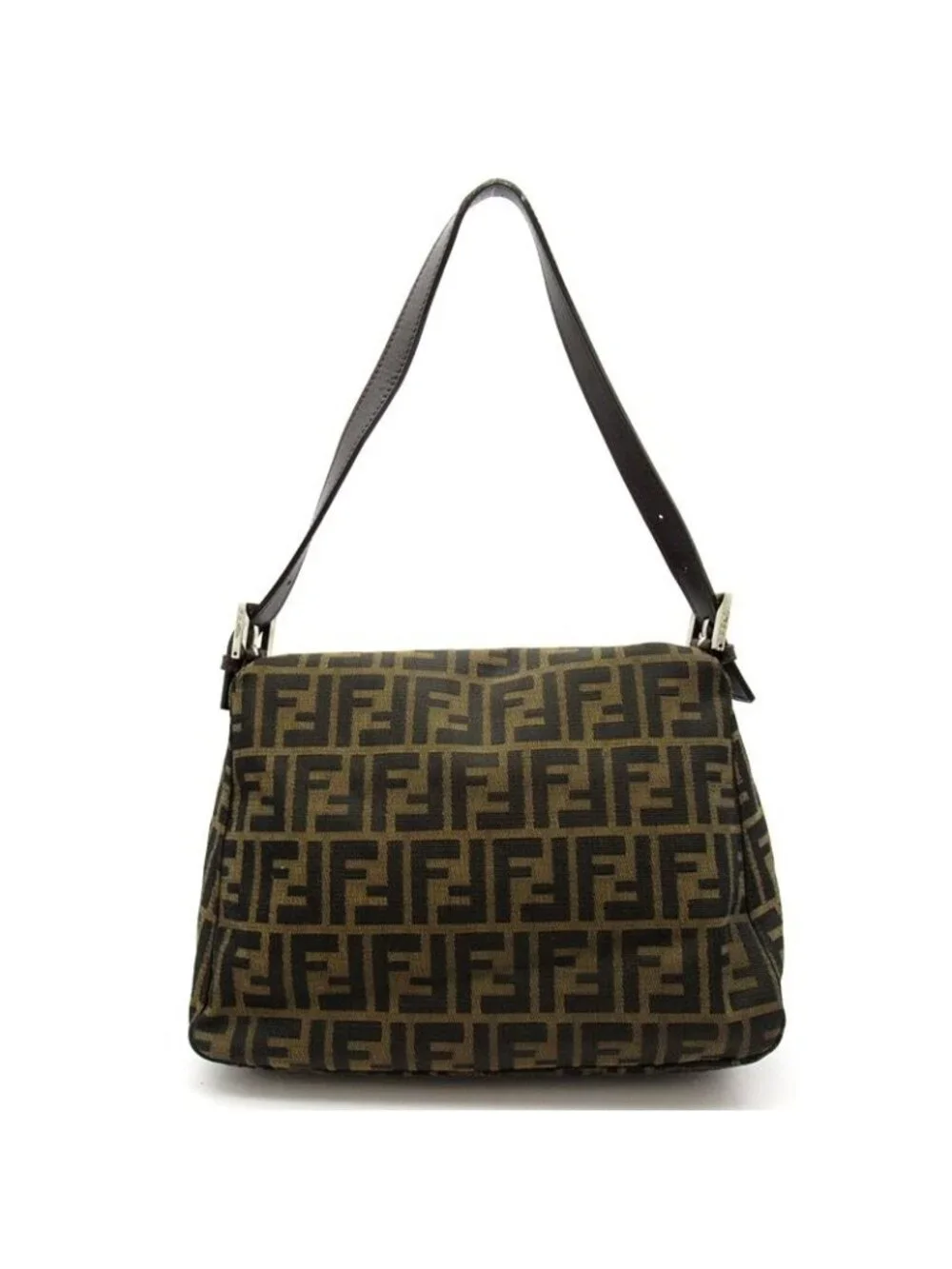 Fendi Zucca Mamma Bucket Canvas Leather Handbag Brown